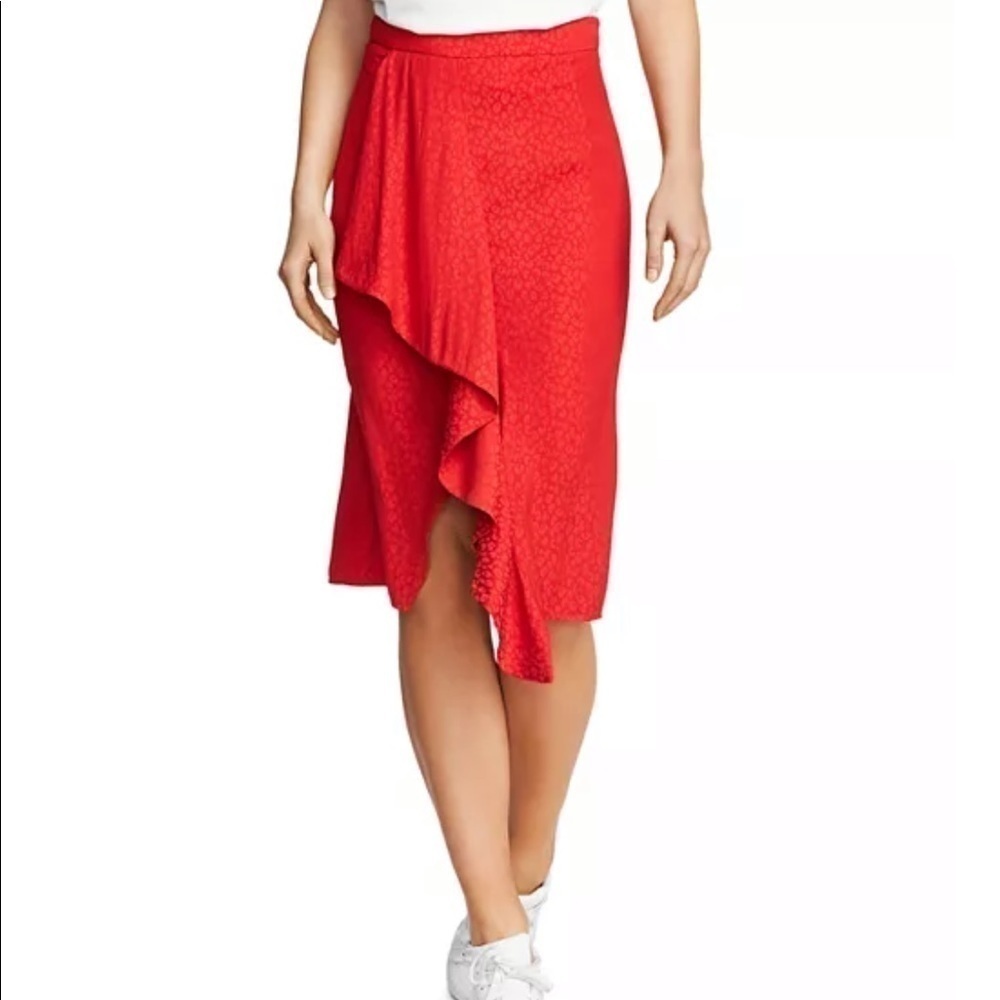 Red Ruffle Overlay Tonal Leopard Skirt - Picture 4 of 4